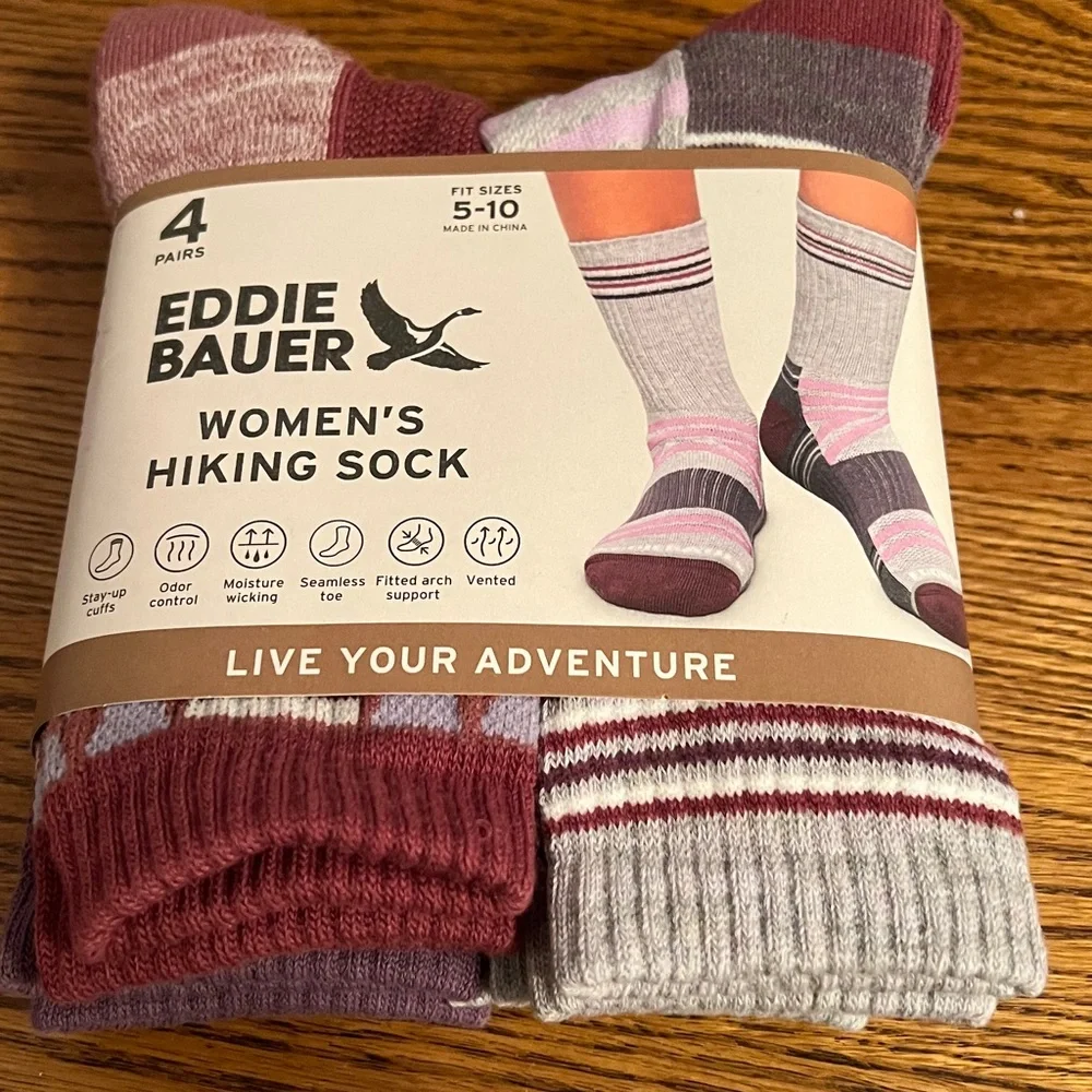 Eddie Bauer Women's Hiking Socks - Burgundy and Gray 4-Pack